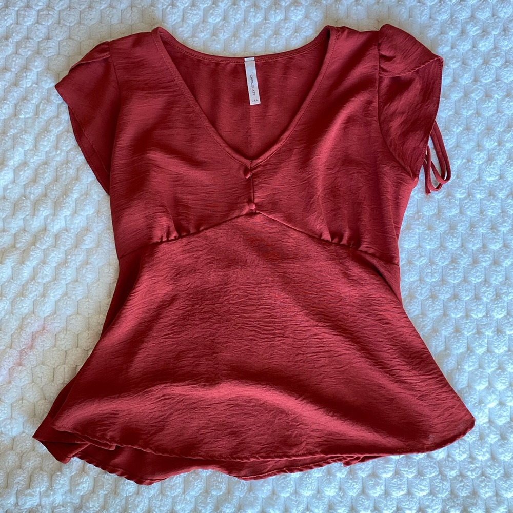 Women's Red V-Neck Top